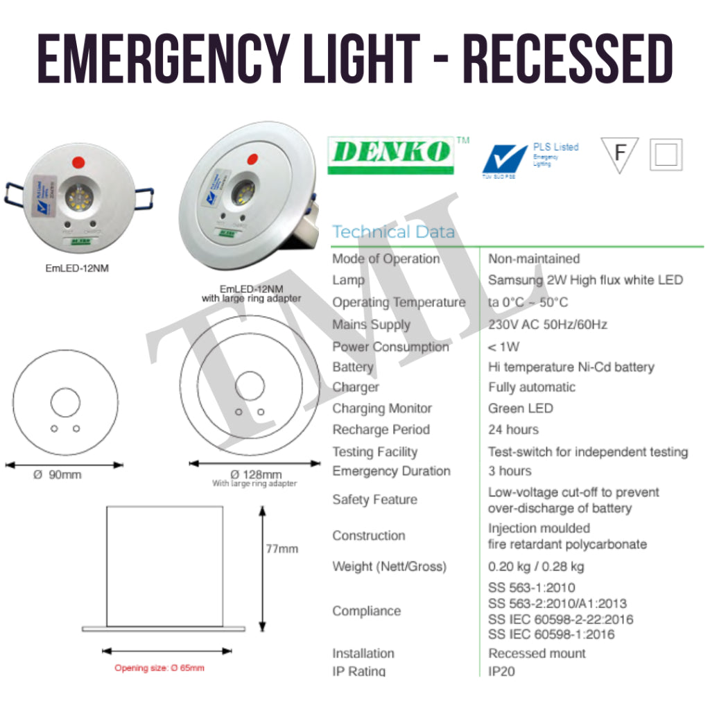 DENKO Emergency Light UFO EmLED - 12NM EASI LED Surface and Recessed 4HOME SINGAPORE - 4HOME