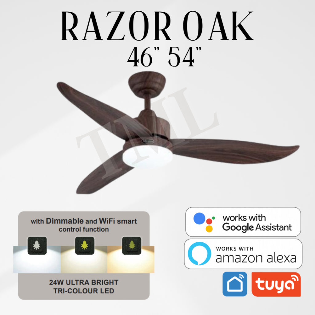 Bestar Razor 46inch 54inch DC Smart Ceiling Fan with Dimmable Light Google Assistant Tuya Amazon Alexa 4HOME SINGAPORE - 4HOME