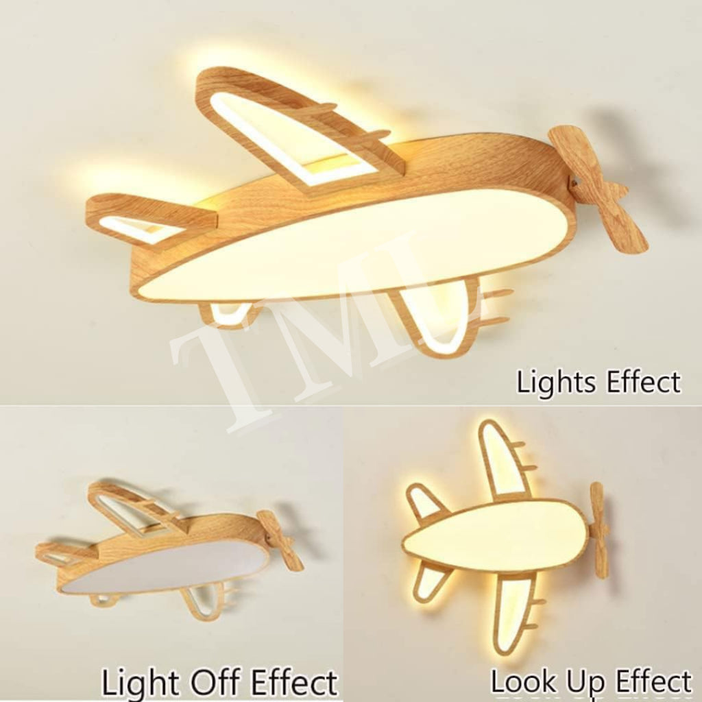 Modern Wood Print Airplane Aircraft LED Ceiling Light Fixture for Boys Girls Kids Bedroom and Nursery 4HOME SINGAPORE - 4HOME