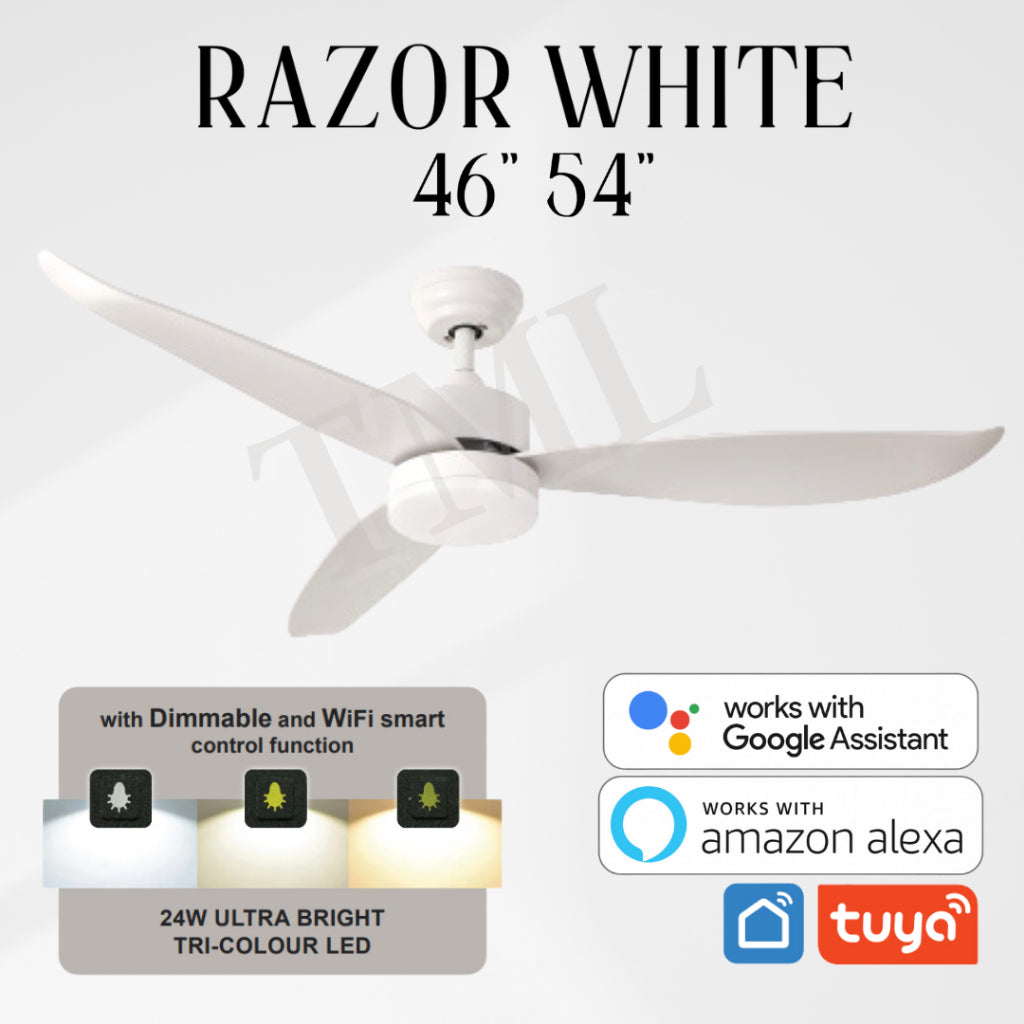 Bestar Razor 46inch 54inch DC Smart Ceiling Fan with Dimmable Light Google Assistant Tuya Amazon Alexa 4HOME SINGAPORE - 4HOME